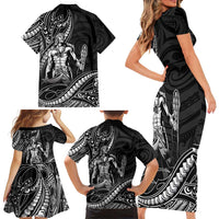 Filipinos Lapu Lapu Hero Family Matching Short Sleeve Bodycon Dress and Hawaiian Shirt Black Polynesian Tribal Tattoo LT05 - Polynesian Pride