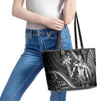Filipinos Lapu Lapu Hero Leather Tote Bag Black Polynesian Tribal Tattoo