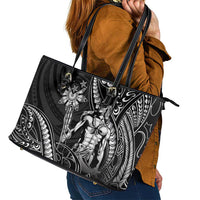 Filipinos Lapu Lapu Hero Leather Tote Bag Black Polynesian Tribal Tattoo