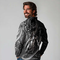 Filipinos Lapu Lapu Hero Long Sleeve Polo Shirt Black Polynesian Tribal Tattoo LT05 - Polynesian Pride