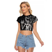 Filipinos Lapu Lapu Hero Raglan Cropped T Shirt Black Polynesian Tribal Tattoo LT05 Female Black - Polynesian Pride