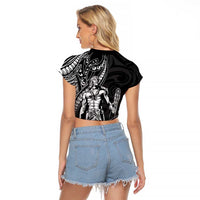 Filipinos Lapu Lapu Hero Raglan Cropped T Shirt Black Polynesian Tribal Tattoo LT05 - Polynesian Pride