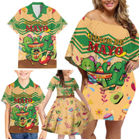 Personalised Hawaii Cinco De Mayo Family Matching Off Shoulder Short Dress and Hawaiian Shirt Funny Style