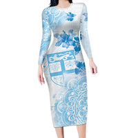 Happy Fiji Girmit Day Long Sleeve Bodycon Dress Fijian Tapa With Mandala Pattern