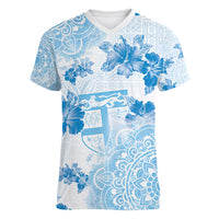 Happy Fiji Girmit Day Women V-Neck T-Shirt Fijian Tapa With Mandala Pattern
