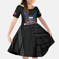 Samoa 64th Independence Anniversary Family Matching Off The Shoulder Long Sleeve Dress and Hawaiian Shirt LT05 Daughter's Dress Black - Polynesian Pride