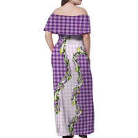 Violet Hawaii Palaka Family Matching Off Shoulder Maxi Dress and Hawaiian Shirt Maile Pikake Honohono Orchid Lei LT05 - Polynesian Pride