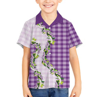 Violet Hawaii Palaka Family Matching Off Shoulder Maxi Dress and Hawaiian Shirt Maile Pikake Honohono Orchid Lei LT05 Son's Shirt Violet - Polynesian Pride