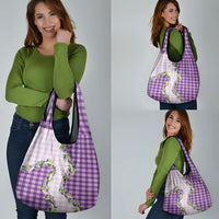 Violet Hawaii Palaka Grocery Bag Maile Pikake Honohono Orchid Lei