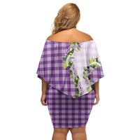 Violet Hawaii Palaka Off Shoulder Short Dress Maile Pikake Honohono Orchid Lei LT05 - Polynesian Pride