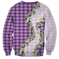 Violet Hawaii Palaka Sweatshirt Maile Pikake Honohono Orchid Lei
