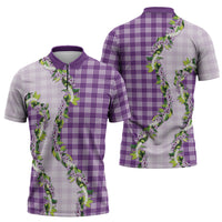 Violet Hawaii Palaka Zipper Polo Shirt Maile Pikake Honohono Orchid Lei LT05 - Polynesian Pride