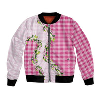 Pink Hawaii Palaka Bomber Jacket Maile Pikake Honohono Orchid Lei