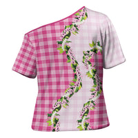 Pink Hawaii Palaka Cross Shoulder Shirt Maile Pikake Honohono Orchid Lei LT05 - Polynesian Pride