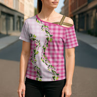 Pink Hawaii Palaka Cross Shoulder Shirt Maile Pikake Honohono Orchid Lei LT05 - Polynesian Pride