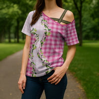 Pink Hawaii Palaka Cross Shoulder Shirt Maile Pikake Honohono Orchid Lei LT05 - Polynesian Pride