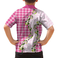 Pink Hawaii Palaka Family Matching Short Sleeve Bodycon Dress and Hawaiian Shirt Maile Pikake Honohono Orchid Lei LT05 - Polynesian Pride