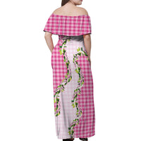 Pink Hawaii Palaka Off Shoulder Maxi Dress Maile Pikake Honohono Orchid Lei LT05 - Polynesian Pride