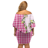 Pink Hawaii Palaka Off Shoulder Short Dress Maile Pikake Honohono Orchid Lei LT05 - Polynesian Pride