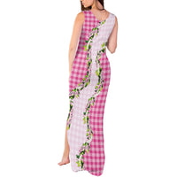 Pink Hawaii Palaka Tank Maxi Dress Maile Pikake Honohono Orchid Lei LT05 - Polynesian Pride