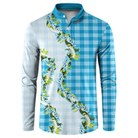 Blue Hawaii Palaka Button Sweatshirt Maile Pikake Honohono Orchid Lei