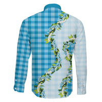 Blue Hawaii Palaka Family Matching Off The Shoulder Long Sleeve Dress and Hawaiian Shirt Maile Pikake Honohono Orchid Lei LT05 - Polynesian Pride