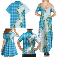 Blue Hawaii Palaka Family Matching Summer Maxi Dress and Hawaiian Shirt Maile Pikake Honohono Orchid Lei LT05 - Polynesian Pride
