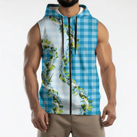 Blue Hawaii Palaka Sleeveless Zip Hoodie Maile Pikake Honohono Orchid Lei LT05 - Polynesian Pride