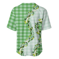 Green Hawaii Palaka Baseball Jersey Maile Pikake Honohono Orchid Lei
