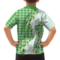 Green Hawaii Palaka Family Matching Short Sleeve Bodycon Dress and Hawaiian Shirt Maile Pikake Honohono Orchid Lei LT05 - Polynesian Pride