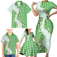 Green Hawaii Palaka Family Matching Short Sleeve Bodycon Dress and Hawaiian Shirt Maile Pikake Honohono Orchid Lei LT05 - Polynesian Pride