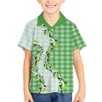 Green Hawaii Palaka Family Matching Short Sleeve Bodycon Dress and Hawaiian Shirt Maile Pikake Honohono Orchid Lei LT05 Son's Shirt Green - Polynesian Pride