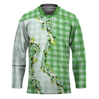 Green Hawaii Palaka Hockey Jersey Maile Pikake Honohono Orchid Lei LT05 Unisex Green - Polynesian Pride