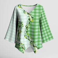 Green Hawaii Palaka Kimono Sleeve Blouse Maile Pikake Honohono Orchid Lei LT05 Female Green - Polynesian Pride