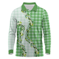 Green Hawaii Palaka Long Sleeve Polo Shirt Maile Pikake Honohono Orchid Lei LT05 Green - Polynesian Pride