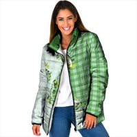 Green Hawaii Palaka Padded Jacket Maile Pikake Honohono Orchid Lei