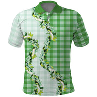 Green Hawaii Palaka Polo Shirt Maile Pikake Honohono Orchid Lei LT05 Green - Polynesian Pride