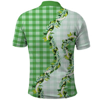 Green Hawaii Palaka Polo Shirt Maile Pikake Honohono Orchid Lei LT05 - Polynesian Pride