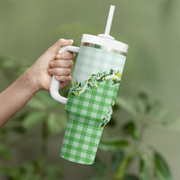 Green Hawaii Palaka Tumbler With Handle Maile Pikake Honohono Orchid Lei