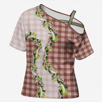 Mocha Hawaii Palaka Cross Shoulder Shirt Maile Pikake Honohono Orchid Lei LT05 Female Mocha - Polynesian Pride