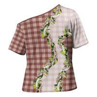 Mocha Hawaii Palaka Cross Shoulder Shirt Maile Pikake Honohono Orchid Lei LT05 - Polynesian Pride