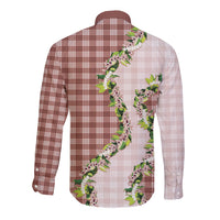 Mocha Hawaii Palaka Long Sleeve Button Shirt Maile Pikake Honohono Orchid Lei