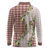 Mocha Hawaii Palaka Long Sleeve Polo Shirt Maile Pikake Honohono Orchid Lei LT05 - Polynesian Pride
