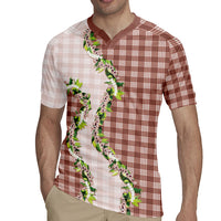 Mocha Hawaii Palaka Rugby Jersey Maile Pikake Honohono Orchid Lei