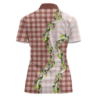 Mocha Hawaii Palaka Women Polo Shirt Maile Pikake Honohono Orchid Lei LT05 - Polynesian Pride