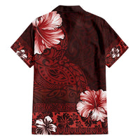 Hawaii Hibiscus With Oxblood Polynesian Pattern Family Matching Off Shoulder Maxi Dress and Hawaiian Shirt LT05 - Polynesian Pride
