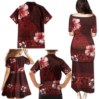 Hawaii Hibiscus With Oxblood Polynesian Pattern Family Matching Puletasi and Hawaiian Shirt