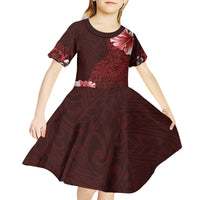 Hawaii Hibiscus With Oxblood Polynesian Pattern Kid Short Sleeve Dress