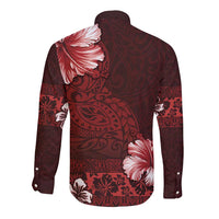 Hawaii Hibiscus With Oxblood Polynesian Pattern Long Sleeve Button Shirt