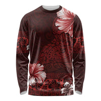 Hawaii Hibiscus With Oxblood Polynesian Pattern Long Sleeve Shirt LT05 Unisex Red - Polynesian Pride